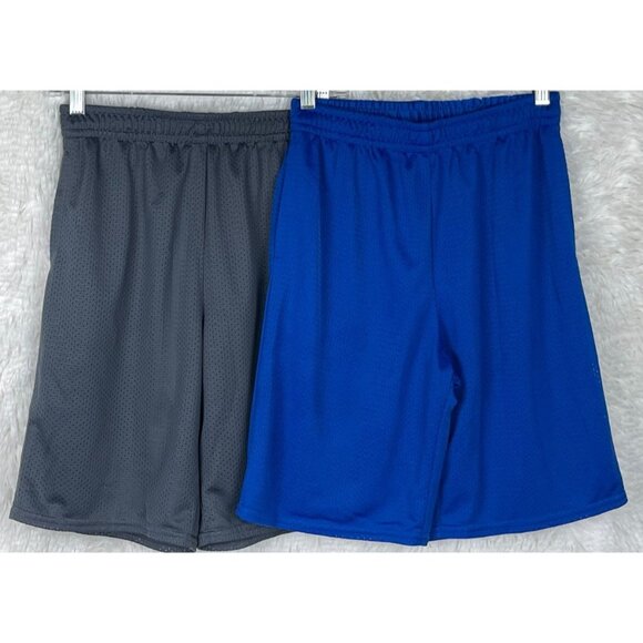 2 Pair Athletic Works Boys XL 14-16 Athletic Shorts Gray & Blue Elastic Waist - Picture 1 of 9